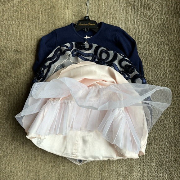 AMERICAN PRINCESS PINK/NAVY EASTER PARTY DRESS W/NAVY SWEATER SHRUG Sz 2T - Picture 5 of 13